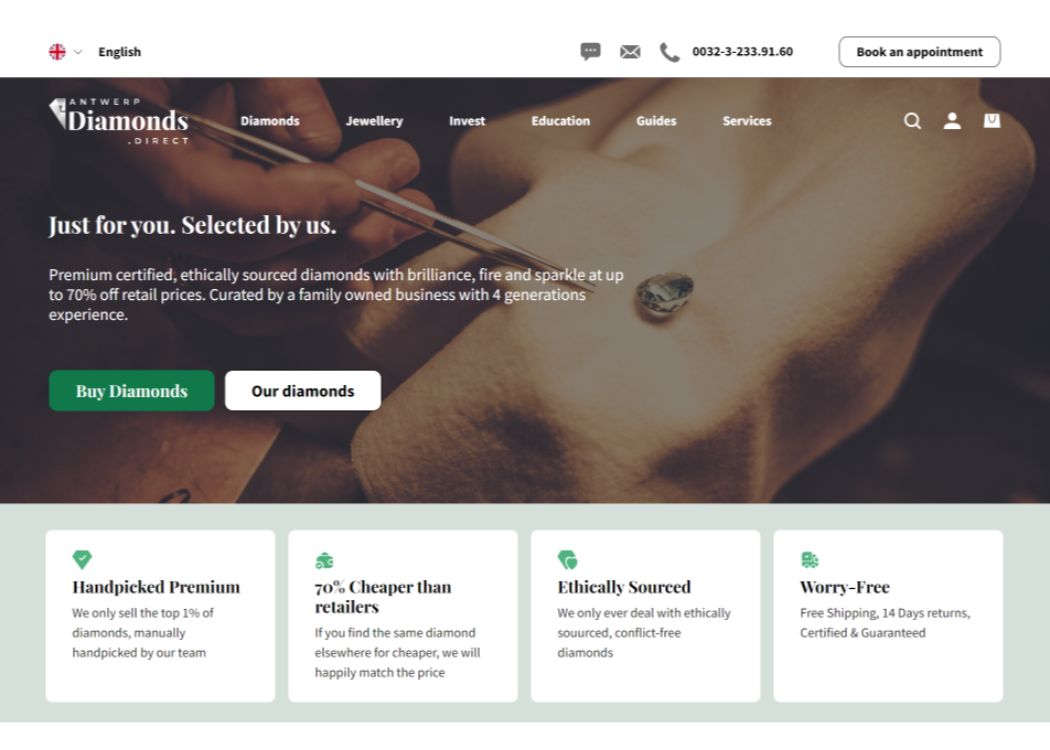 3 Beautiful Websites Using The Porto Shopify Theme Antwerp Diamonds